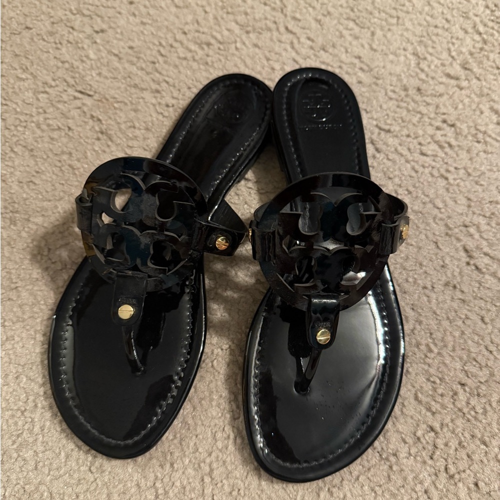 Tory Burch Black Sandals with Iconic Logo